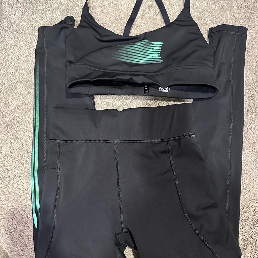 Savage X Fenty Black and Green Leggings and matching top